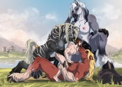 amazon animal_genitalia animal_penis arcturus_(theunscforces) artemis(theunscforces) cadance_(theunscforces) cuntboy deep_throat equid equine equine_genitalia equine_penis female futanari genitals group herm hi_res horse human intersex intersex/intersex lykostherium male male/female mammal nyla(theunscforces) oral oral_penetration penetration penis scales_and_honor triple_penetration
