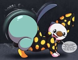 absurd_res all_fours anthro ass big_butt bulge clothing dialogue eyewear footwear generation_5_pokemon glasses hat headgear headwear hi_res huge_butt looking_back male nintendo oshawott pokemon pokemon_(species) polka_dot_clothing raised_tail shaking_butt shoes simple_background solo tail talking_to_self tepigfan101 thomas_the_oshawott thong twerking underwear wizard_hat wizard_robe