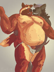 anthro belly canine chub chubby cum dom fat_fur furry furry_only gay german_shepherd hat hyena jock jockstrap male male_only mammal musclegut muscles nipples no_humans overweight pecs penis precum smile submissive tcw_(artist) top truenorth underwear