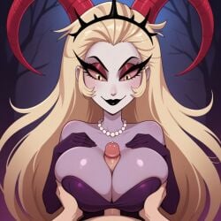 ai_generated demon demon_girl duo hazbin_hotel lilith lilith_morningstar_(hazbin_hotel) milf outer outercourse paizuri paizuri_lead_by_male penis_between_breasts titjob vivienne_medrano