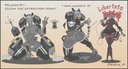 5_fingers aeromorph anal_beads anal_tattoo ass_exposed big_breasts black_body black_hair blue_eyes female helldivers_2 looking_back oracle_dominus pelican_1_(helldivers) red_hair robot_girl sex_toy sexbot skirt steam tetofication text thigh_highs vehicle writing_on_body