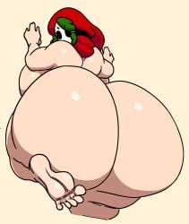 big_ass feet_up green_hair hyper_ass naked nsfwoaf shy_gal shy_gal_red sole_female soles solo_female