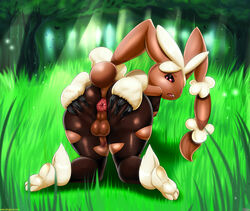 anthro anus ass balls big_ass big_butt cotton femboy fluff forest fur furry furry_only grass lagomorph legwear looking_back lopunny male male_lopunny male_only mammal mega_evolution mega_lopunny nature nintendo nipples open_mouth penis pokémon_(species) pokemon pokemon_(species) presenting presenting_anus presenting_hindquarters puffy_anus rabbit rear_view shadman shagbase spreading stockings tail tall_grass thecon thick_thighs thunder_thighs tree video_games voluptuous wide_hips