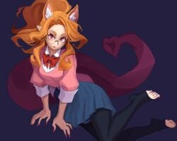 animal_ears big_ass big_breasts big_butt big_thighs big_titties commission curvaceous curvaceous_female curvaceous_figure curvy curvy_figure curvy_hips exnezo female female_focus female_only long_hair looking_at_viewer orange_hair original original_character school_girl school_uniform thigh_highs uniform