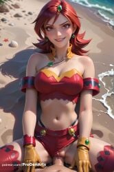 1boy 1boy1girl 1girls ai_generated artist_name bare_shoulders beach belt breasts cleavage clothed_female_nude_male clothing_aside crop_top earrings female gem gloves hi_res jewelry large_breasts long_hair looking_at_viewer male midriff missionary mole mole_under_eye naomi_fluegel navel nude outdoors panties panties_aside patreon_username penis pov progenarts pussy red_eyes red_hair red_shorts sand sex short_shorts shorts smile solo_focus spread_legs straight strapless thighhighs uncensored underwear vaginal_penetration vaginal_sex web_address zoids zoids_new_century