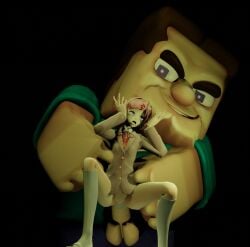 3d carrying crossover cum cum_in_pussy doki_doki_literature_club grotesque_steve minecraft natsuki_(doki_doki_literature_club) pink_eyes pink_hair sex shortstack steve_(minecraft) tongue_out weird_crossover
