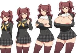 age_progression ai_assisted ai_generated anime anime_style ass_expansion atlus before_and_after breast_expansion breasts brown_eyes brown_hair busty_female clothing detailed detailed_background earrings expansion female front_view growth growth_sequence happy height_growth height_increase hero heroine high_resolution huge_breasts kujikawa_rise large_breasts megami_tensei nipple_slip nipples open_mouth parted_lips persona persona_4 persona_4_the_golden sequence shin_megami_tensei skin_tight skintight solo solo_focus teeth thighhighs thighs thunder_thighs thunderthighs transformation twintails zettai_ryouiki