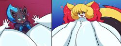 big_breasts braixen breasts female furry huge_breasts hyper_breasts pokemon pokemon_(species) shinyillusionz thick_thighs wide_hips zeke_the_zorua zorua