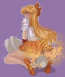 1girls bishoujo_senshi_sailor_moon blonde_hair bow_in_hair evil_grin facesitting fart fart_cloud fart_fetish fart_torture farting farting_on_face female melonarts2_(artist) no_panties sailor_venus school_uniform smug smug_face smug_grin upskirt
