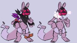 16:9 3_fingers 3_toes animate_inanimate balls bandanna_scarf black_collar chains collar cuff_(restraint) ear_piercing ear_ring feet fingers flaccid gas_mask genitals glowing glowing_eyes glowing_mask handkerchief hi_res hypnosnack kerchief living_plushie long_tail male mask mastectomy_scar neckerchief neckwear patchwork penis piercing pimp_(hypnosnack) plushie restraints ring_piercing ripped_seam scar scarf stitch_(sewing) stuffing tail toes toothy_grin widescreen wrist_cuffs