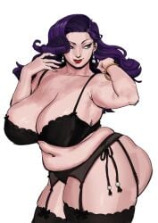1girls arms_up artist_request bbw big_ass big_breasts blue_eyes cleavage_cutout earrings huge_ass jururenu light-skinned_female light_skin lingerie_only lips looking_to_the_side mature mature_female mature_woman milf original original_character plump plump_ass plus_size purple_eyes red_lipstick solo solo_female thick thick_ass thick_thighs tummy