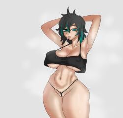 arms_behind_head cleavage huge_breasts large_breasts tagme truelordpotato wide_hips