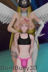 1boy 1boy1girl 1boy1girls 1girk 1girls 3d 3d_(artwork) angel angel_girl angel_wings angewomon armored_female azazel_(dont_bully) blender blender_(artwork) blender_(software) blonde_female blonde_hair bulge_through_clothing curvy_female curvy_figure digimon digimon_(species) dont_bully_(artist) femboy femboy_on_female femboysub hand_on_shoulder helmet_over_eyes hung_femboy imminent_sex large_breasts larger_female light-skinned_female light-skinned_male light_skin penis_bulge shy shy_male size_difference smaller_male smirk smirking