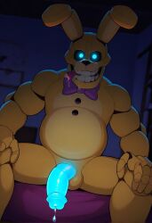 ai_generated animatronic anthropomorphic at balls blue blue_penis bodily five_nights_at_freddy's flaccid fluids foreskin furniture gay genital genitals glowing into_the_pit looking male male_only only penis pit_spring_bonnie_(fnafitp) robot seductive solo spring_bonnie spring_bonnie_(fnaf) uncircumcised