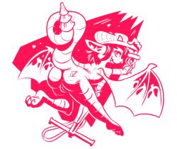 2025 3_toes abstract_background anthro ass clothing deadlock feet female flying gargoyle gun hat hat_only headgear headgear_only headwear headwear_only holding_gun holding_object holding_ranged_weapon holding_weapon ivy_(deadlock) looking_at_viewer looking_back looking_back_at_viewer membrane_(anatomy) membranous_wings monochrome mostly_nude nude onihidden pussy ranged_weapon red_and_white solo spread_wings toes valve vulva weapon wings