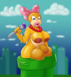 2024 anthro big_breasts big_penis breasts dickgirl flaccid foreskin froggkingg furry futanari huge_balls inconvenient_penis intersex mario_(series) nintendo oversized_balls penis pipe uncircumcised wand wendy_o._koopa