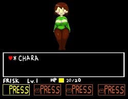 before_sex big_breasts big_thighs brown_hair chara clothed enigi09 female_chara frisk male_frisk menu smile soul undertale undertale_(series)