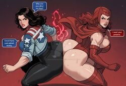 2girls america_chavez avengers big_ass big_breasts big_butt bra dark-skinned_female heroine horny_female latina lesbian_sex light-skinned_female milf nerd panties puerto_rican sexy_body sweat wanda_maximoff younger_female