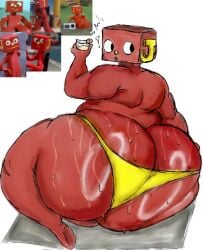 beverage big_ass block blockhead_j blockheads blocky_body chubby chubby_male drinking femboy gumby_(series) hyper_ass jaybaeartz looking_back picnic_blanket red_skin surprised sweaty_ass sweaty_butt yellow_underwear