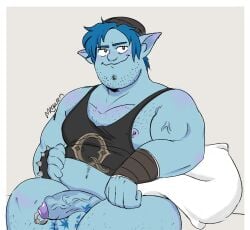 barley_lightfoot blue_body blue_hair disney fat_dick hunk onward_(2020) pierced_genitals pixar pointed_ears simple_background