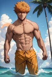 1boy ai_generated anal bara bare_pectorals black_hair blue_lock cum gay kunigami_rensuke male male_focus male_only methylated_dog muscular muscular_male penis solo solo_male yaoi