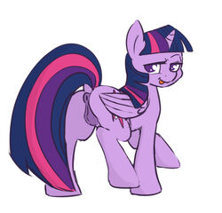 2014 alicorn anus ass cradeelcin cutie_mark equine female feral friendship_is_magic fur hair horn horse looking_at_viewer mammal my_little_pony plain_background pony purple_eyes purple_fur purple_hair pussy solo tongue twilight_sparkle_(mlp) white_background wings