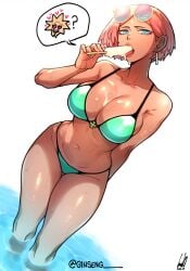 ginseng_(artist) giovanna_(guilty_gear) green_swimsuit guilty_gear popsicle