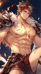 1boy ai_generated bara bare_pectorals gay male male_focus male_only muscular muscular_male solo solo_male yaoi