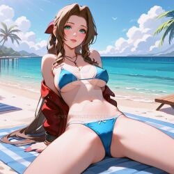 aerith_gainsborough ai_generated bikini brown_hair female final_fantasy final_fantasy_vii final_fantasy_vii_rebirth final_fantasy_vii_remake green_eyes hourglass_figure light-skinned_female