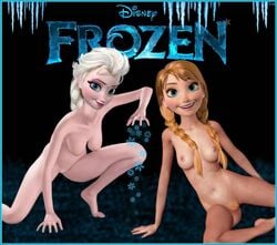 3d anna_(frozen) blonde_hair disney disney_princess elsa_(frozen) female female_only frozen_(film) human multiple_females nipples orange_hair pubic_hair pussy sisters skinny tagme th-gimpnoob