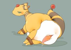 2014 ampharos andya anus blush bound censored cum erection looking_back male male_only nintendo no_humans penis plain_background pokemon pokemon_(species) pokephilia precum solo video_games yellow_body