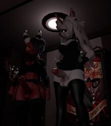 2futas 2girls 3d anthro boob_window cleavage cleavage_cutout darkness furry futanari glowing glowing_eyes helluva_boss lingerie loona_(helluva_boss) no_panties penis sallie_may_(helluva_boss)