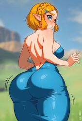 1girls ass blonde_hair breasts dat_ass dress female glooz hi_res huge_ass light-skinned_female light_skin nintendo princess_zelda short_hair tears_of_the_kingdom the_legend_of_zelda zelda_(tears_of_the_kingdom)