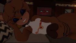 cock_out femboy freddy_(fnaf) looking_at_viewer ready_for_sex vrchat vrchat_avatar