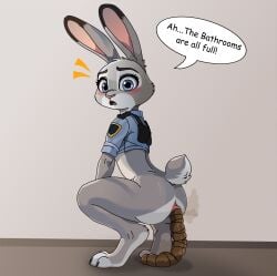 anthro ass clothed clothing disney feces female hi_res humanoid judy_hopps pooping_on_floor scat scatu solo zootopia