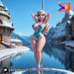 1girls ai_generated ass ass_bigger_than_head ass_focus big_ass big_breasts big_butt big_thighs blonde_hair blue_eyes blue_swimsuit breasts butt_focus curvy curvy_body elsa_(frozen) eroticprimeai exposed_breasts exposed_nipples exposed_pussy female frozen_(film) frozen_2 hands_behind_head ice one-piece_swimsuit patreon_username puffy_pussy self_upload slingshot_swimsuit source_removed swimming_pool swimsuit swimwear village white_hair