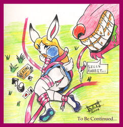 2006 alice_in_wonderland alice_liddell anthro cheshire_cat feline female fur furry lagomorph male mammal pussy reddragonkan