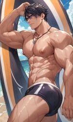 1boy ai_generated bara bare_pectorals gay male male_focus male_only muscular muscular_male solo solo_male yaoi