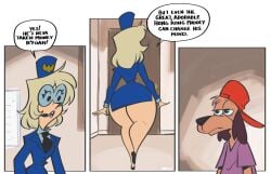 1boy 1girls anthro ass back_view big_ass blonde_hair canine glasses human jmd rosemary_(hong_kong_phooey) short_hair thick_thighs wide_hips