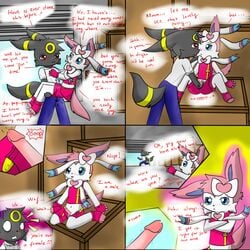 2014 anthro blushes cum eeveelution false_advertisememt fur furry furry_ears furry_tail heart nintendo penis pokemon pokephilia sylveon tail umbreon video_games