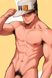 1boy ai_generated armpit_hair diamond_is_unbreakable jojo's_bizarre_adventure jotaro_kujo nude nude_male penis pubic_hair solo solo_male