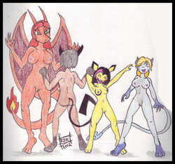 2012 anthro apple breasts charizard dancing female fruit happy male nintendo nude party pichu pokemon pokemon_(species) pussy raichu reddragonkan starfyre video_games