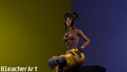 1girls 3d 3d_model 3d_render artist_name artist_signature bleacherart chain_jewelry chains chocker dark-skinned_female dark_hair dark_skin earrings female female_only fortnite glasses gloves gold_(metal) gold_earrings gold_glasses gold_jewelry gold_necklace jewelry lipstick looking_at_viewer luxe_(fortnite) pants partially_clothed partially_clothed_female partially_nude sharp_nails sitting sitting_on_object solo topless