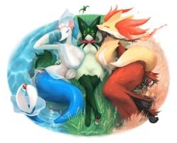 2022 3_toes 3girls acrylictoon ass bedroom_eyes big_breasts blue_eyes blue_hair breasts cleavage delphox digital_art digital_drawing_(artwork) digital_media digital_media_(artwork) dipstick_tail face_mask female fire flower fur furry furry_female furry_focus furry_only furry_tail grass green_mask hand_on_hip hi_res holding_object holding_poke_ball looking_at_viewer lying_down mammal mask meowscarada multicolored_fur nintendo paws pink_nose png pokémon_(species) pokeball pokemon pokemon_(species) primarina red_eyes red_fur seductive seductive_look seductive_smile signature smiling_at_viewer stick tail transparent_background transparent_png trio trio_female trio_focus water white_body white_fur yellow_body yellow_fur