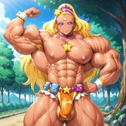 abs ai_generated amamiya_elena ambush_(trap) armpit cure_soleil extreme_muscles flexing forest genderswap_(ftm) male male_only muscular muscular_male precure precure-r34 pretty_cure rule_63 solo star_twinkle_precure