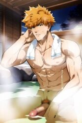 1boy ai_generated anal bara bare_pectorals black_hair blue_lock cum gay kunigami_rensuke male male_focus male_only methylated_dog muscular muscular_male penis solo solo_male yaoi