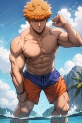 1boy ai_generated anal bara bare_pectorals black_hair blue_lock cum gay kunigami_rensuke male male_focus male_only methylated_dog muscular muscular_male penis solo solo_male yaoi