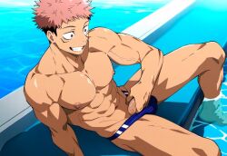 1boy ai_generated anal bara bare_pectorals cum gay itadori_yuuji jujutsu_kaisen male male_focus male_only muscular muscular_male penis solo solo_male yaoi