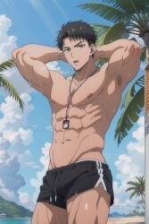 1boy ai_generated bara bare_pectorals gay male male_focus male_only muscular muscular_male solo solo_male yaoi