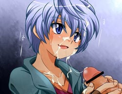 2boys beyblade blue_eyes blue_hair censored clothing cum hyoma hyoma_(beyblade) male male_only metal_fight_beyblade multiple_boys yaoi